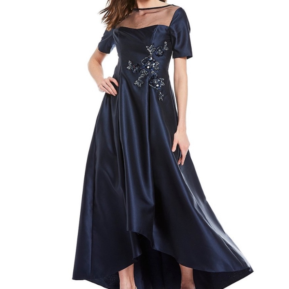 Adrianna Papell Illusion Neck Beaded A-Line Gown 1